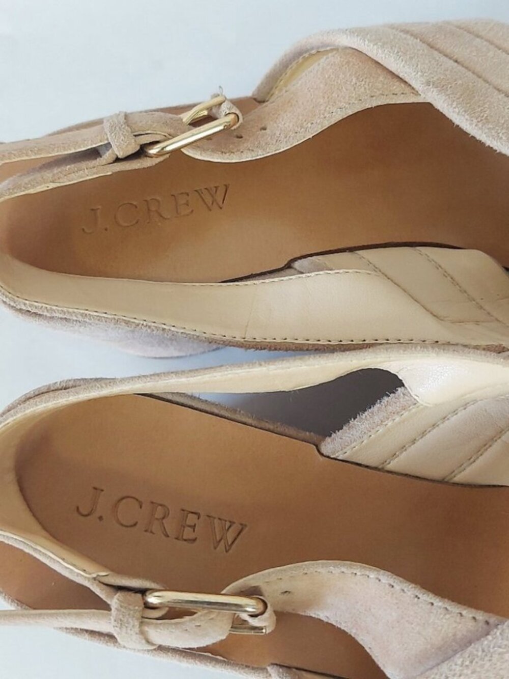 J.Crew Women Darcy Beige Suede Leather Slingback Wedge Sandals Size 8 Comfort - Picture 8 of 14